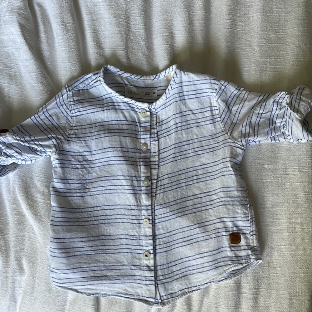 Blue and white stripe zara button down shirt